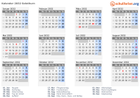 Kalender 2032 mit Ferien und Feiertagen Solothurn
