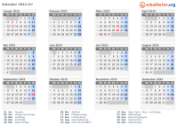 Kalender 2032 mit Ferien und Feiertagen Uri
