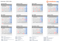 Kalender 2032 mit Ferien und Feiertagen USA
