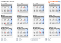 Kalender 2033 mit Ferien und Feiertagen Bolivien