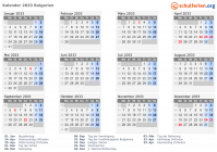 Kalender 2033 mit Ferien und Feiertagen Bulgarien
