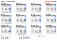 Kalender 2033 mit Ferien und Feiertagen Guatemala