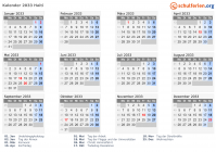 Kalender 2033 mit Ferien und Feiertagen Haiti