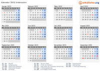 Kalender 2033 mit Ferien und Feiertagen Indonesien