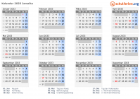 Kalender 2033 mit Ferien und Feiertagen Jamaika