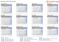 Kalender 2033 mit Ferien und Feiertagen Kasachstan