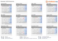 Kalender 2033 mit Ferien und Feiertagen Komoren