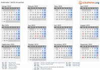 Kalender 2033 mit Ferien und Feiertagen Kroatien