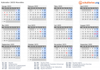 Kalender 2033 mit Ferien und Feiertagen Marokko