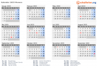 Kalender 2033 mit Ferien und Feiertagen Monaco