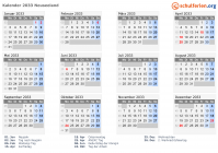 Kalender 2033 mit Ferien und Feiertagen Neuseeland