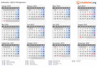 Kalender 2033 mit Ferien und Feiertagen Philippinen