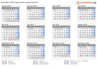 Kalender 2033 mit Ferien und Feiertagen Appenzell Ausserrhoden
