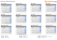 Kalender 2033 mit Ferien und Feiertagen Neuenburg