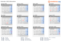 Kalender 2033 mit Ferien und Feiertagen Nidwalden