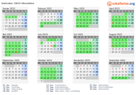 Kalender 2033 mit Ferien und Feiertagen Obwalden