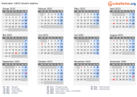 Kalender 2033 mit Ferien und Feiertagen Sankt Gallen