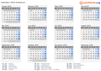 Kalender 2033 mit Ferien und Feiertagen Solothurn
