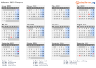 Kalender 2033 mit Ferien und Feiertagen Thurgau