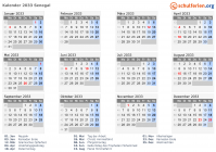 Kalender 2033 mit Ferien und Feiertagen Senegal