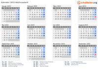 Kalender 2033 mit Ferien und Feiertagen Weißrussland