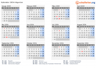 Kalender 2034 mit Ferien und Feiertagen Algerien