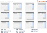 Kalender 2034 mit Ferien und Feiertagen Burkina Faso