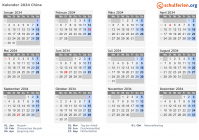 Kalender 2034 mit Ferien und Feiertagen China