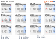 Kalender 2034 mit Ferien und Feiertagen Dänemark