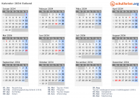 Kalender 2034 mit Ferien und Feiertagen Estland