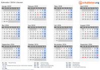 Kalender 2034 mit Ferien und Feiertagen Litauen
