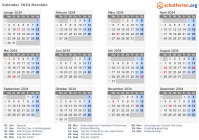 Kalender 2034 mit Ferien und Feiertagen Marokko