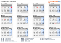 Kalender 2034 mit Ferien und Feiertagen Moldawien