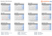 Kalender 2034 mit Ferien und Feiertagen Monaco