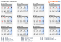 Kalender 2034 mit Ferien und Feiertagen Montenegro