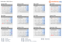Kalender 2034 mit Ferien und Feiertagen Bern