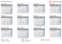 Kalender 2034 mit Ferien und Feiertagen Genf