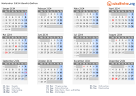 Kalender 2034 mit Ferien und Feiertagen Sankt Gallen