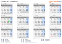 Kalender 2034 mit Ferien und Feiertagen Schaffhausen