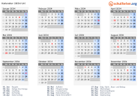 Kalender 2034 mit Ferien und Feiertagen Uri