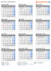 Kalender 2034 mit Ferien und Feiertagen Wallis
