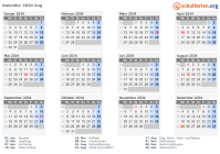 Kalender 2034 mit Ferien und Feiertagen Zug
