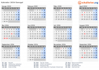 Kalender 2034 mit Ferien und Feiertagen Senegal