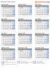 Kalender 2034 mit Ferien und Feiertagen Türkei