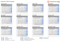 Kalender 2034 mit Ferien und Feiertagen Uruguay