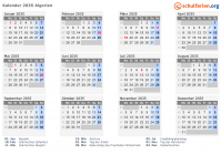 Kalender 2035 mit Ferien und Feiertagen Algerien