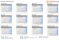 Kalender 2035 mit Ferien und Feiertagen Bahrain