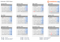 Kalender 2035 mit Ferien und Feiertagen Niger