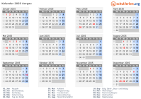 Kalender 2035 mit Ferien und Feiertagen Aargau