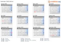 Kalender 2035 mit Ferien und Feiertagen Glarus